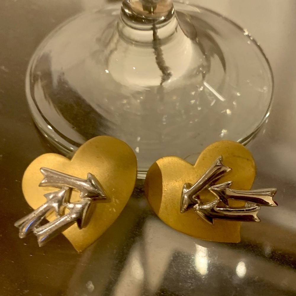 Vintage Arrow Heart Button Earrings